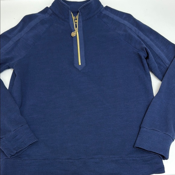 Lilly Pulitzer Navy Sweatshirt with Gold Zipper - Picture 2 of 7